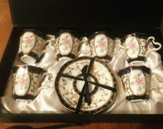 Demitasse Teacup Set 6 Cups And Saucers In Gift Box