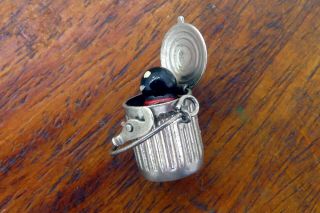 Vintage sterling silver JACK IN THE BOX GARBAGE CAN MOVABLE ENAMEL charm RARE 2