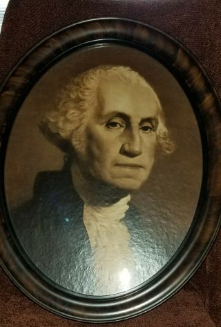 Antique Oval Framed Portrait Print Of George Washington Large 19 X 23 Wood Frame