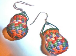 Vtg Peru Handwoven Tiny Colorful Basket Earrings Sterling Silver Rare Peruvian