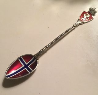 Collector Spoon Enamel Emblem Flag Norway 925 Silver