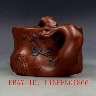 Chinese Yixing Zisha Hand carved Plum Blossom & Tree Stump Teapot L25 2