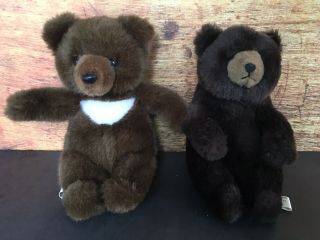 Set Of 2 Sun And Star Plush Brown Bears 9.  5 " And 8 " Made In Japan Fun & Fancy