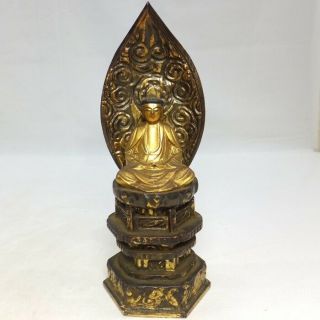 E125: Japanese Old Colored Wood Carving Ware Buddhist Statue Shaka - Nyorai
