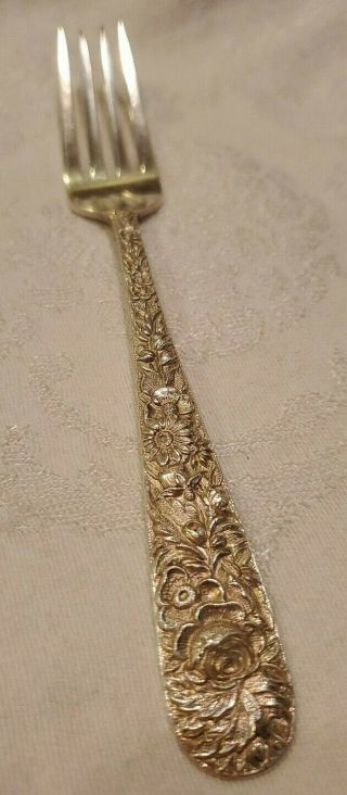 Repousse By S Kirk & Son Sterling Silver Fork 7 1/4 " 52.  26g