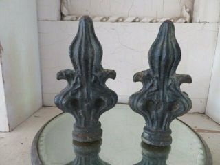 Pair Awesome Old Salvaged Cast Iron Metal Architectural Finials Ornate
