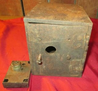 Antique C 1887 Cast Iron Wall Small Deposit Safe Box Parts No Key
