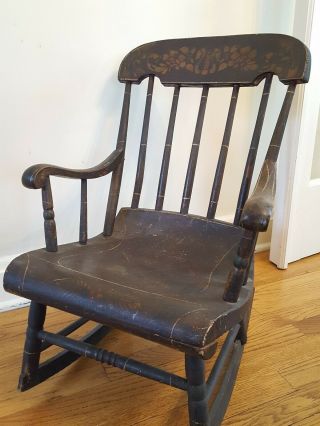 Antique Stenciled Painted Oak Wood Child’s Rocker Rocking Chair