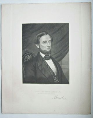 Antique 19th Century Abraham Lincoln Engraved Portrait By A.  B.  Walter