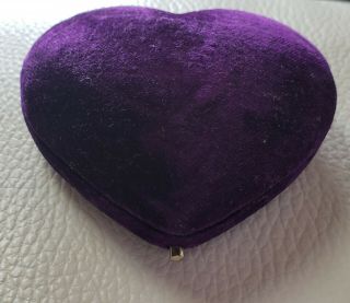 Antique Rare Purple Velvet Push Button ♡ Heart Shaped Brooch Ring Pendant Box