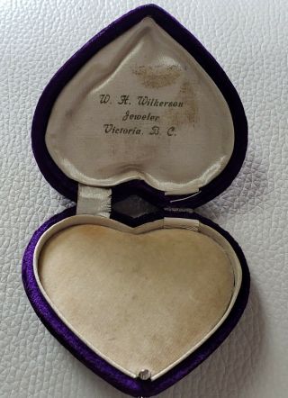Antique RARE Purple VELVET PUSH button ♡ Heart shaped brooch ring pendant box 2