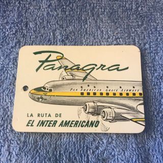 Rare Vintage Airline Luggage Paper Tag Pan Am Pan American Grace Airways To Lima
