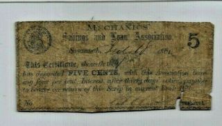 5 Cent " Mechanics Bank " 1800 