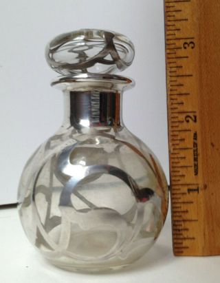 Antique Vintage Art Nouveau Sterling Silver Overlay Perfume Bottle 1890 - 1910