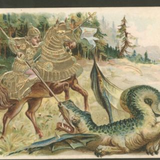 Rare.  St.  George Slays Dragon,  Knight In Armor,  Udb,  Heavy Gold Vintage Postcard