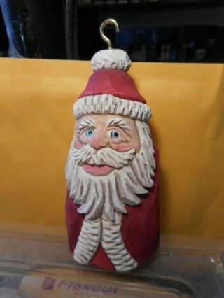 Santa Claus Hand Carved Wood Figure Ornament With Hanger