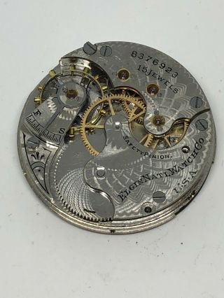 Antique Elgin 216 Pocket Watch Movement 15j 6s - For Repair - (a)
