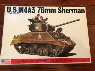 Vintage Bandai Ww2 U.  S.  M4a3 75mm Sherman 1/48 Model Kit Rare Early Version