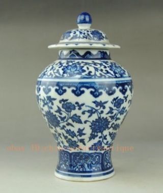 Chinese Old Antique Style Blue And White Porcelain Pot Qianlong Mark 将军罐 B02