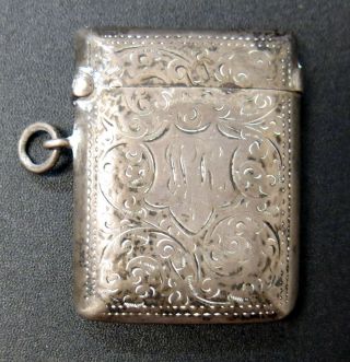 Antique British Sterling Silver Vesta Case William Neale,  Chester C.  1904