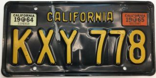 Rare 1963 Dmv Clear (california) Kxy 778 Car License Plate - Vintage