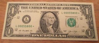 Very Rare 80,  000 Run 2013 $1 Dollar Star Note Low Serial Number Circulated