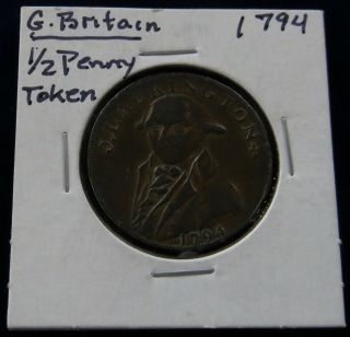 2 Great Britain Coins:1794 1/2 Penny Token (j.  Lackington),  Rare & 1808 10 Cash