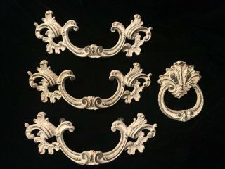 4 Vintage Brass French Provincial Drawer Pulls & Handles 7” Long,  3.  5” Center