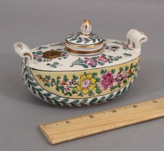 1890s Antique Hand Painted French Porcelain Handled Inkwell,