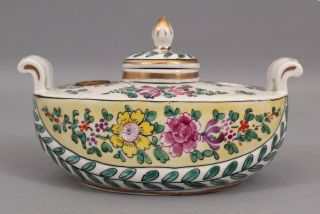1890s Antique Hand Painted French Porcelain Handled Inkwell, 3