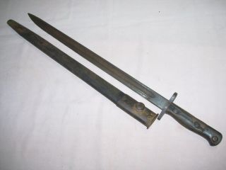 Antique Military Bayonet With Wood Handle And Leather Sheath X Ma Arrows Blade