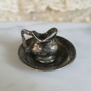 Dollhouse Pewter Bowl Pitcher Silver Milk Dish Artisan Artist Colonial Dry Sink