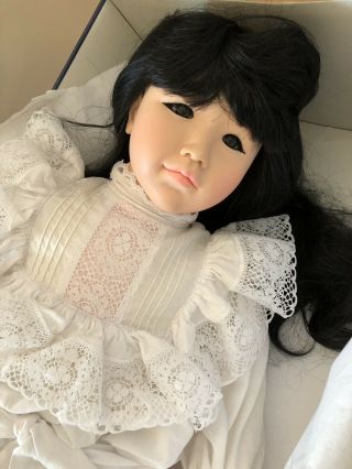 Rare Antique Dolls By Pauline Black Hair White Cloth Face Doll