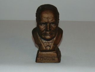 Vintage Scarce Antique Cast Metal Statue Bust Of Winston Churchill Wwii Britain