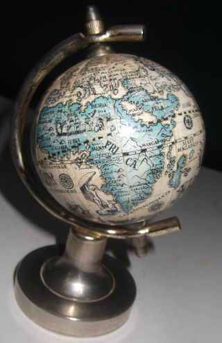 Vintage Small Metal Rotating World Globe With Ancient Map - 11cm Tall