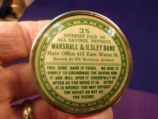 Very Rare Vtg Antique Celluloid Tin,  Marshall & Ilsley Bank,  With Us Silver Dime