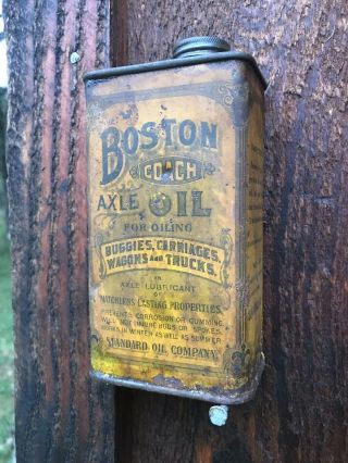 Rare Antique Boston Coach Oil Can Carriages Paper Label Standard Oil Company Nr