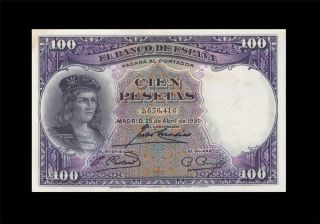 25.  4.  1931 Bank Of Spain 100 Pesetas Madrid Rare ( (aunc))