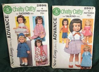 2 Chatty Cathy Clothing Patterns No.  S 2897 & 2898 Sew Easy Advance Vintage 1962