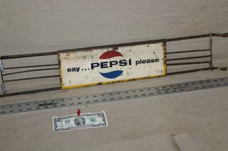 Rare 1950s Say Pepsi Please Metal Door Push Bar Sign General Store Soda Pop Gas