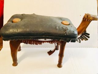Rare Vintage Unique Hand Carved Wooden Camel Bench Foot Stool Ottoman