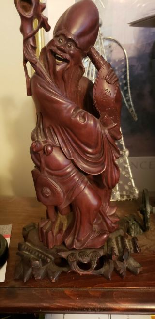 Vintage Chinese Wood Carving - 10 Inches High 3 1/2 Spectacular Pc