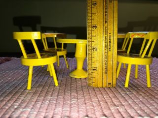 Vintage Dollhouse Wooden Wood Folk Art Hand Painted Kitchen Table & Chairs JAPAN 3