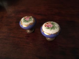 Antique Hand Painted Porcelain Sevres Blue French Art Drawer Pulls