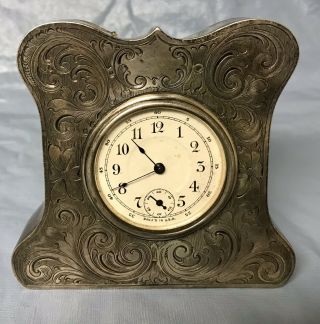 Antique Sterling Silver Ornate Engraved Clock