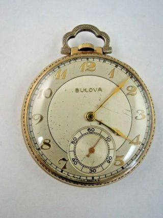 Vintage Bulova 10k Rolled Gold Plate Pocket Watch 17 Jewels