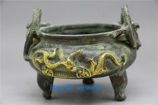 Old China Bronze Handwork Incense Burner Carved Dragon W Qianlong Marks
