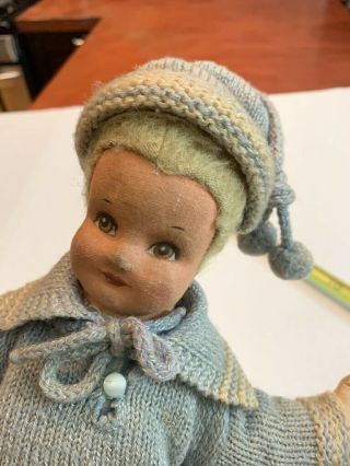 Vintage Doll Cloth Boy Blue Knitted Sweater Toy Antique Oilcloth Deans Rag Book