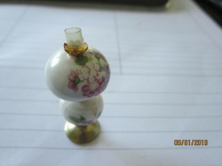 Miniature Dollhouse Porcelain & Brass Globe Lamp Flowers 1 3/4 " Vintage Japan