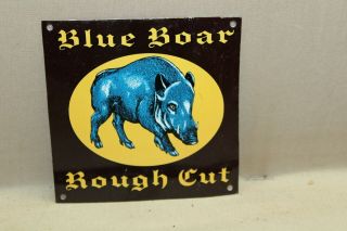 Rare 1950s Blue Boar Rough Cut Tobacco Tin Store Display Sign Gas Oil Cigar Farm